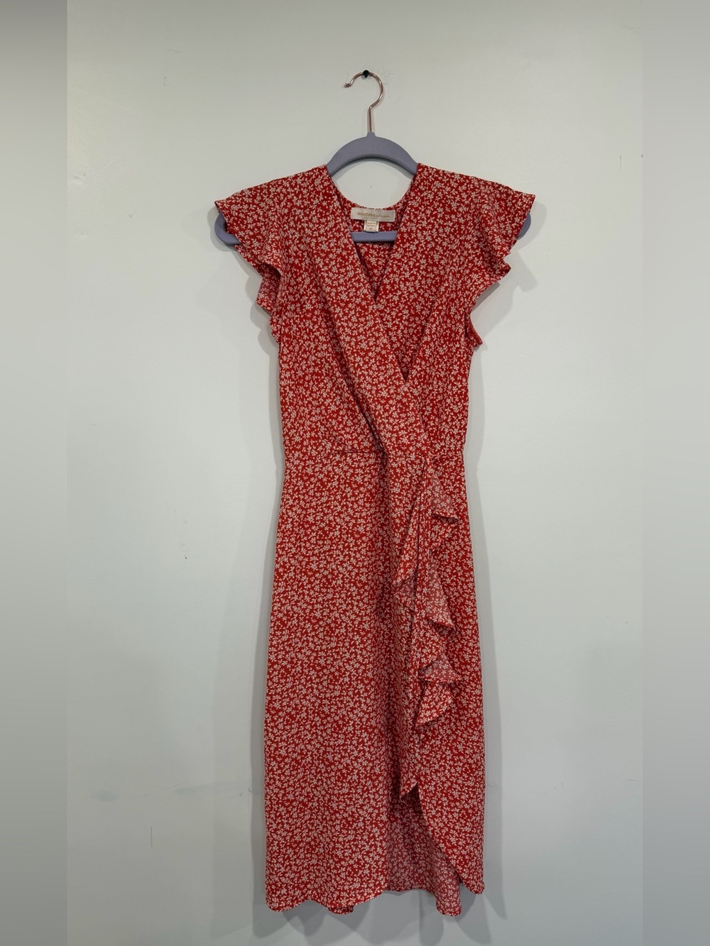 Monteau Red Floral Midi Wrap Dress